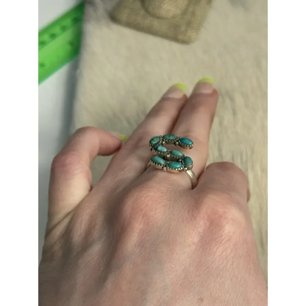 Sterling Silver 925 Blue Turquoise Multi-stone Letter Initial S Ring Size 9